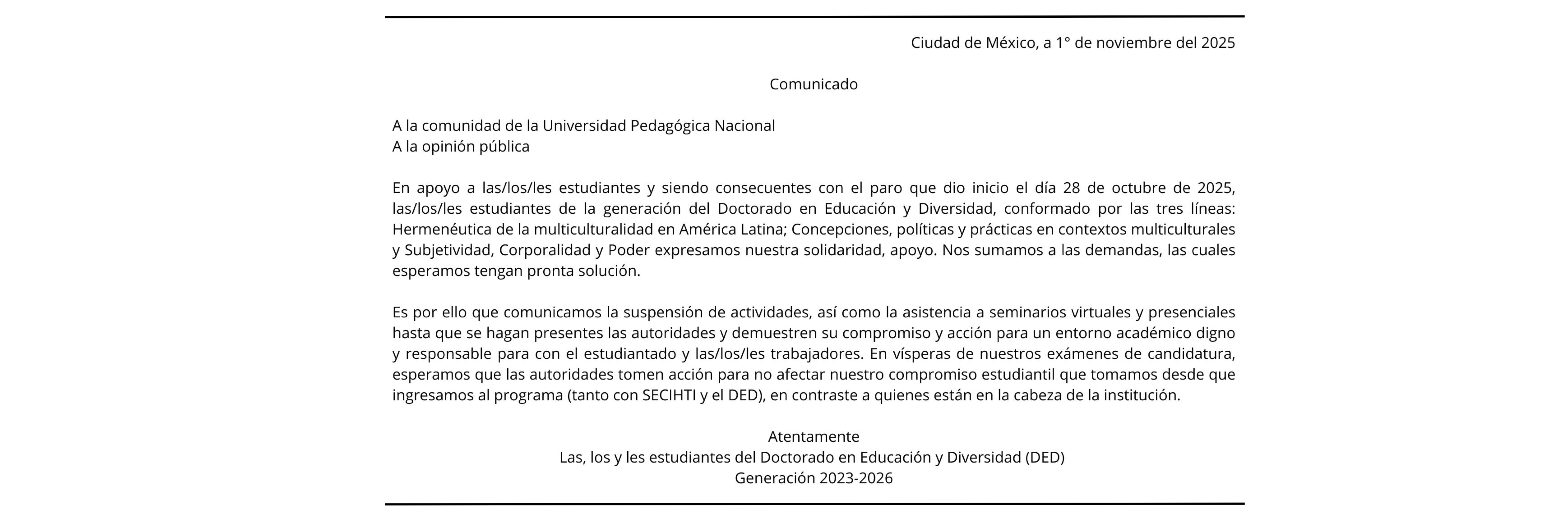 Comunicado estudiantes DED 2025